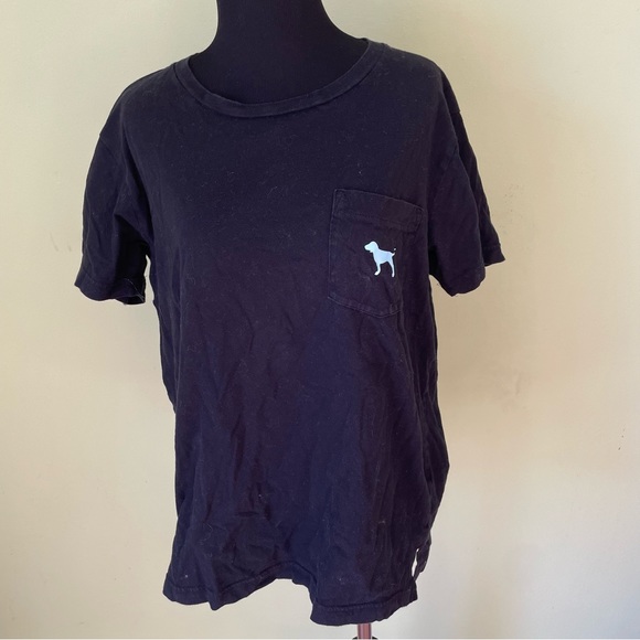 PINK VICTORIAS SECRET BLACK BLUE DOG GRAPHIC T SHIRT SIZE SMALL - Picture 1 of 4